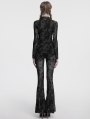 Grey Gothic Crescent Hollowed Printed Mesh Long Flare Pants for Women