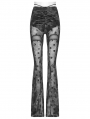 Grey Gothic Crescent Hollowed Printed Mesh Long Flare Pants for Women