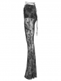 Grey Gothic Crescent Hollowed Printed Mesh Long Flare Pants for Women
