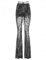 Grey Gothic Crescent Hollowed Printed Mesh Long Flare Pants for Women