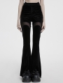 Black Gothic Crescent Hollowed Printed Velvet Long Flare Pants for Women