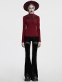 Black Gothic Crescent Hollowed Printed Velvet Long Flare Pants for Women