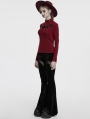 Black Gothic Crescent Hollowed Printed Velvet Long Flare Pants for Women