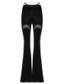 Black Gothic Crescent Hollowed Printed Velvet Long Flare Pants for Women