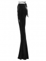 Black Gothic Crescent Hollowed Printed Velvet Long Flare Pants for Women