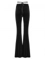Black Gothic Crescent Hollowed Printed Velvet Long Flare Pants for Women
