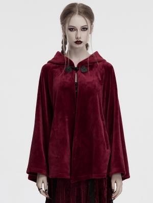 Red Dark Gothic Velvet Moon Hooded Cape Coat for Women