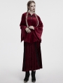 Red Dark Gothic Velvet Moon Hooded Cape Coat for Women
