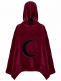 Red Dark Gothic Velvet Moon Hooded Cape Coat for Women