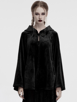 Black Dark Gothic Velvet Moon Hooded Cape Coat for Women