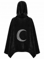 Black Dark Gothic Velvet Moon Hooded Cape Coat for Women