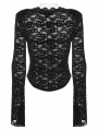 Black Gothic Sexy V-Neck Floral Lace Long Sleeve Shirt for Women