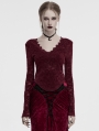 Red Gothic Sexy V-Neck Floral Lace Long Sleeve Shirt for Women