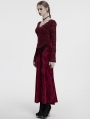 Red Gothic Sexy V-Neck Floral Lace Long Sleeve Shirt for Women