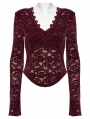 Red Gothic Sexy V-Neck Floral Lace Long Sleeve Shirt for Women