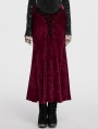 Red Vintage Gothic Lace Up Velvet Long Fishtail Skirt