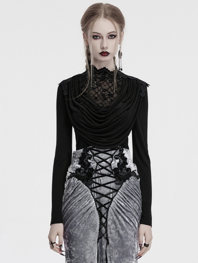 Black Gothic Swinging Collar Lace Long Sleeve Shirt for Women