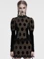 Black and Coffee Gothic Retro Palace Style Velvet Long Sleeve Shirt for Women