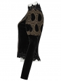 Black and Coffee Gothic Retro Palace Style Velvet Long Sleeve Shirt for Women