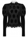 Black Gothic Retro Palace Style Velvet Long Sleeve Shirt for Women