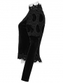 Black Gothic Retro Palace Style Velvet Long Sleeve Shirt for Women