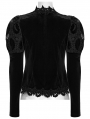 Black Gothic Retro Palace Style Velvet Long Sleeve Shirt for Women