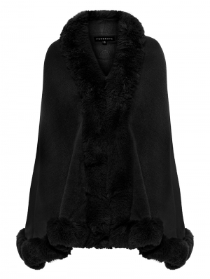 Black Gothic Witch Gradient Fur Trim Cloak for Women