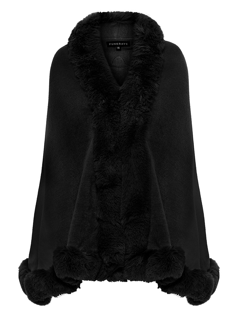 Black Gothic Witch Gradient Fur Trim Cloak for Women