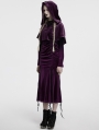 Violet Gothic Women's Velvet Hooded Cloak with Fur Ball