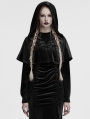Black Gothic Women's Velvet Hooded Cloak with Fur Ball
