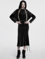 Black Gothic Women's Velvet Hooded Cloak with Fur Ball