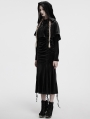 Black Gothic Women's Velvet Hooded Cloak with Fur Ball