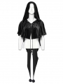 Black Gothic Women's Velvet Hooded Cloak with Fur Ball