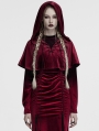 Red Gothic Women's Velvet Hooded Cloak with Fur Ball