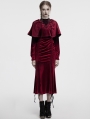 Red Gothic Women's Velvet Hooded Cloak with Fur Ball