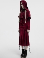 Red Gothic Women's Velvet Hooded Cloak with Fur Ball