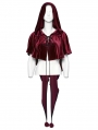Red Gothic Women's Velvet Hooded Cloak with Fur Ball