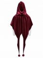 Red Gothic Women's Velvet Hooded Cloak with Fur Ball
