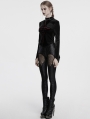 Black Gothic Cross Embroidery Slim Fit Velvet Long Sleeve T-Shirt for Women