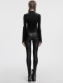 Black Gothic Cross Embroidery Slim Fit Velvet Long Sleeve T-Shirt for Women