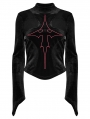 Black Gothic Cross Embroidery Slim Fit Velvet Long Sleeve T-Shirt for Women