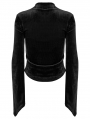 Black Gothic Cross Embroidery Slim Fit Velvet Long Sleeve T-Shirt for Women