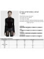 Black Gothic Cross Embroidery Slim Fit Velvet Long Sleeve T-Shirt for Women