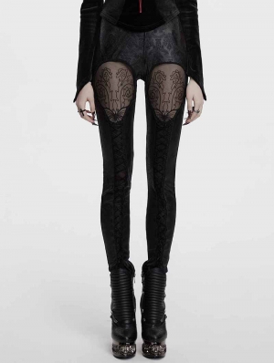 Black Gothic Butterfly Pattern Hollowed Leggings for Women