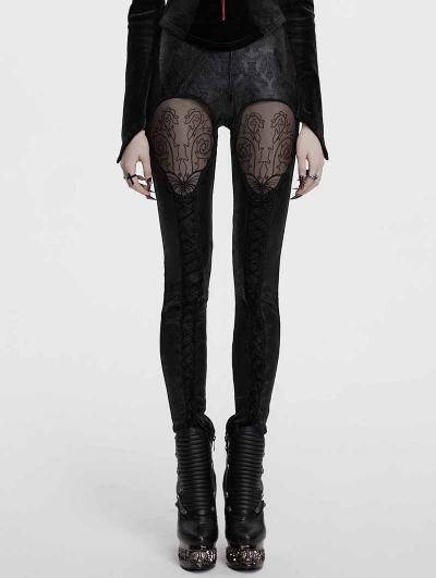 Black Gothic Butterfly Pattern Hollowed Leggings for Women
