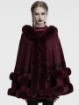 Red Gothic Retro Hooded Loose Fur Cloak for Women