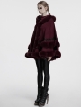 Red Gothic Retro Hooded Loose Fur Cloak for Women