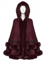 Red Gothic Retro Hooded Loose Fur Cloak for Women