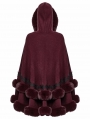 Red Gothic Retro Hooded Loose Fur Cloak for Women