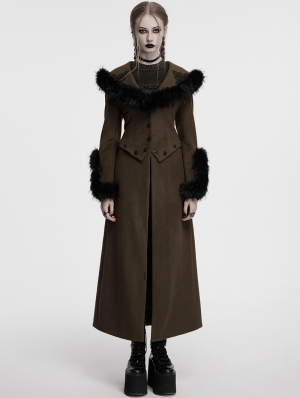 Coffee Vintage Gothic Detachable Short-to-Long Woolen Jacket for Women